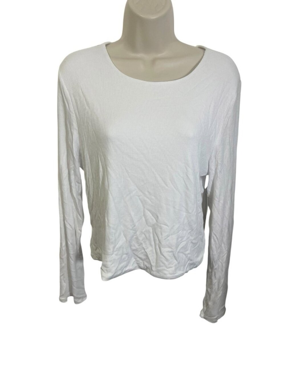 NO BOUNDARIES Women's XL Double Layer Rib Cropped Tee in Vivid White